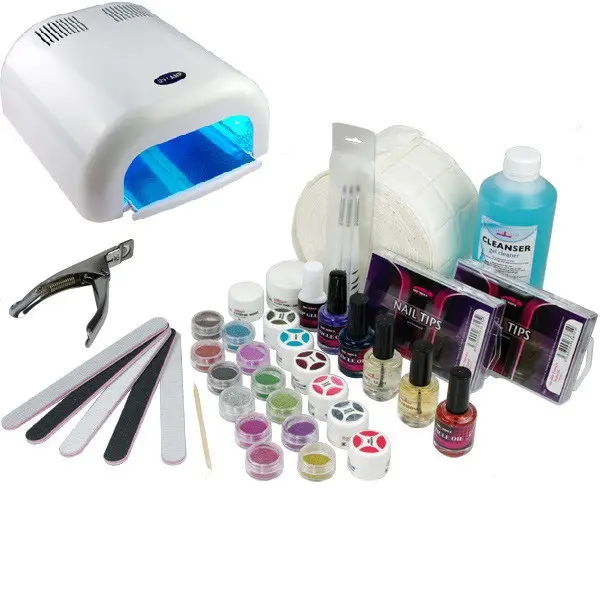 Kit mare unghii cu gel, lampă UV argintie 36W - sistem într-o fază