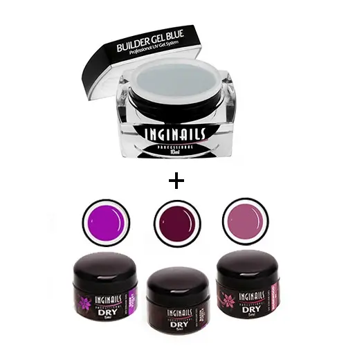SET Inginails Professional Vivid Violet - Gel Builder Blue 10ml + 3buc geluri DRY Color