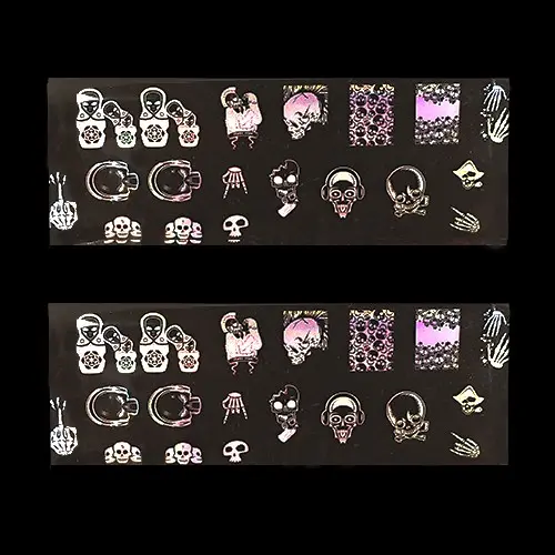 Folie decorativă pentru unghii - holografică cu motive de schelet