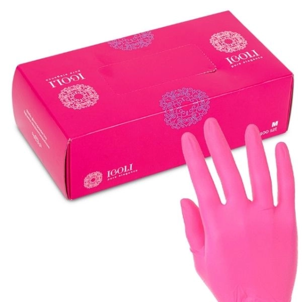 Mănuși de nitril de unică folosință Igoli mărimea M, fuchsia - 100 buc