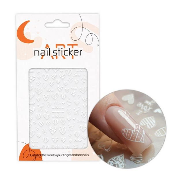 Autocolante pentru unghii - Inimi Albe F926