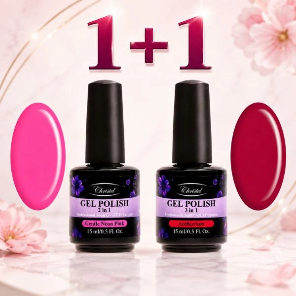 Ojă semipermanentă Christel 2 în 1 – Gentle Neon Pink 15 ml + OFERTĂ: Ojă semipermanentă Anthurium 15 ml GRATUITĂ