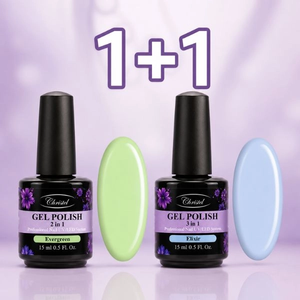 Ojă semipermanentă Christel 2 în 1 – Evergreen 15 ml + OFERTĂ: Ojă semipermanentă Elixir 15 ml GRATUITĂ