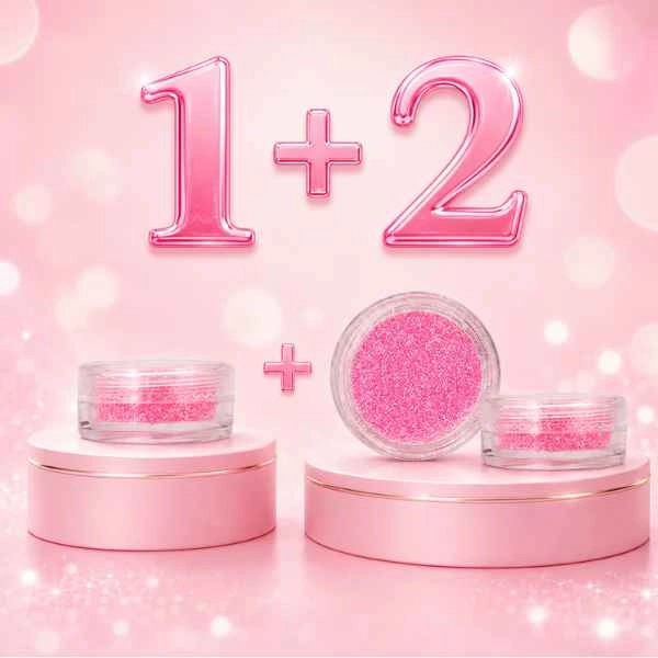 Pudră nail art - roz neon cu sclipici - OFERTĂ 1+2 GRATUIT