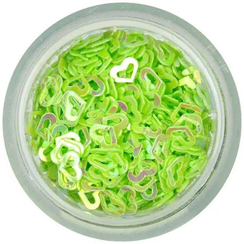 Confetti nail art - inimi verde deschis