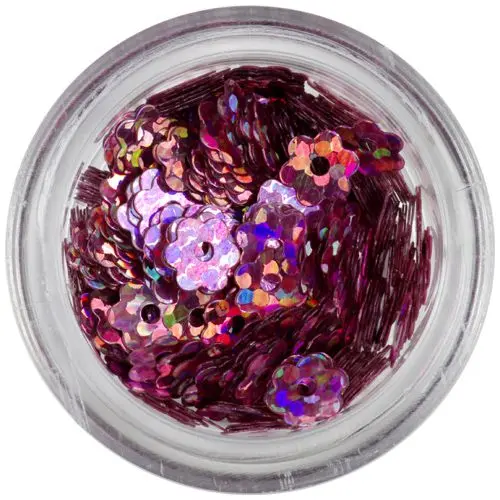 Flori artificiale nail art - roz, hologramă