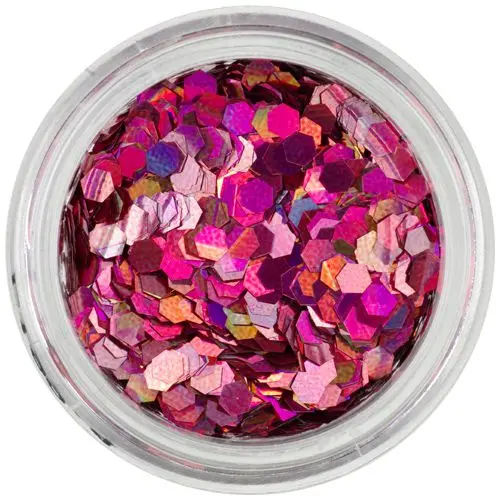 Hexagoane decorative - efect holografic, roz