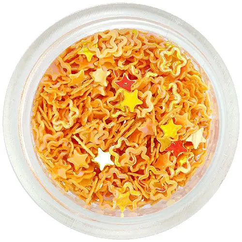 Confetti nail art în formă de floare cu mijlocul gol, galben-portocaliu